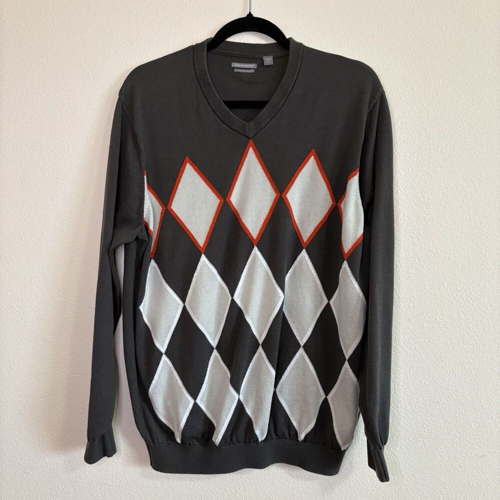 Ashworth Golf Argyle Diamond Pattern Sweater 100% Cotton Size XL